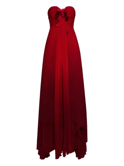 Oscar De La Renta Ombré Pleated Gown In Red