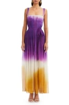 Oscar De La Renta Pintuck Abstract Ombre Silk Sleeveless Gown In Violet/ Sepia
