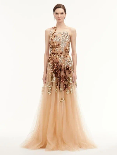 Oscar De La Renta Ombré Sequin Peony Gown In Bronze