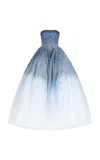 Oscar De La Renta Ombré Sequined Tulle Gown In Blue
