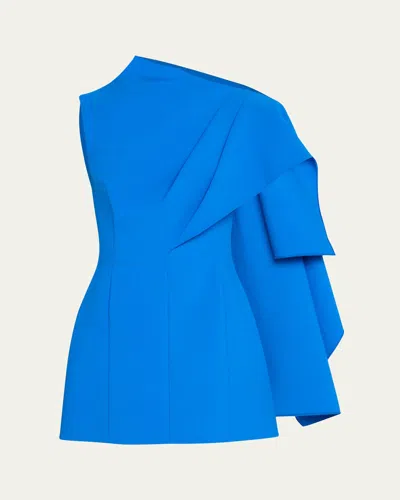 OSCAR DE LA RENTA ONE SHOULDER CAPE DETAIL STRETCH WOOL MINI DRESS
