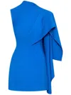 Oscar De La Renta One Shoulder Cape Detail Stretch Wool Mini Dress In Blue