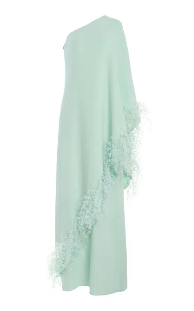 Oscar De La Renta One-shoulder Point D'esprit Silk-blend Caftan In Blue