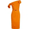 Oscar De La Renta One Shoulder Sheath Dress In Clementine