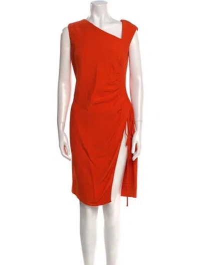 Pre-owned Oscar De La Renta One-shoulder Knee-length Dress In Orange