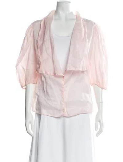 Pre-owned Oscar De La Renta Open Front Short Sleeve Blouse In Pink