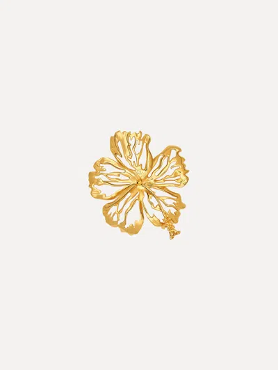 Oscar De La Renta Openwork Hibiscus Brooch In Gold