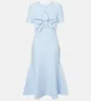 Oscar De La Renta Orchid Embroidered Jacquard Midi Dress In Blue