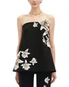 Oscar De La Renta Watercolor Orchid Blouse In Black
