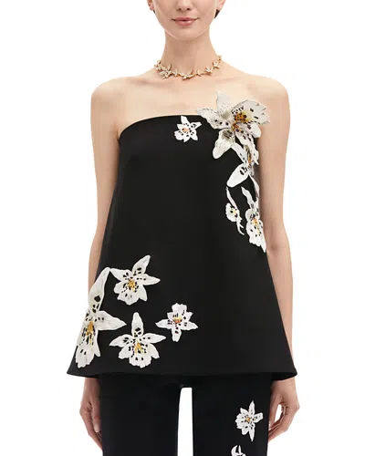 OSCAR DE LA RENTA OSCAR DE LA RENTA ORCHID APPLIQUE STRAPLESS TOP