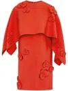Oscar De La Renta Drape Top Orchid Cut Out Stretch Wool Dress In Red