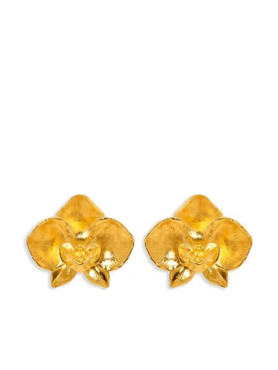Oscar De La Renta Orchid Clip-on Earrings In ゴールドトーン