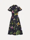 Oscar De La Renta Orchid Cotton Poplin Short Sleeve Dress