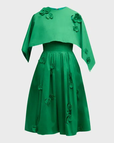 Oscar De La Renta Orchid Cutout Cotton-twill Sleeveless Midi Dress In Kelly