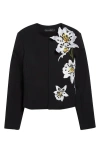 Oscar De La Renta Bonded Wool Tailoring Embroidered Jacket In Black
