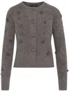 Oscar De La Renta Orchid Embroidered Cardigan In Grey