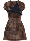 Oscar De La Renta Short Sleeve Small Check Tweed In Brown
