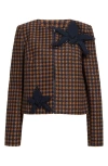 Oscar De La Renta Orchid Embroidered Check Tweed Jacket In Cognac/navy