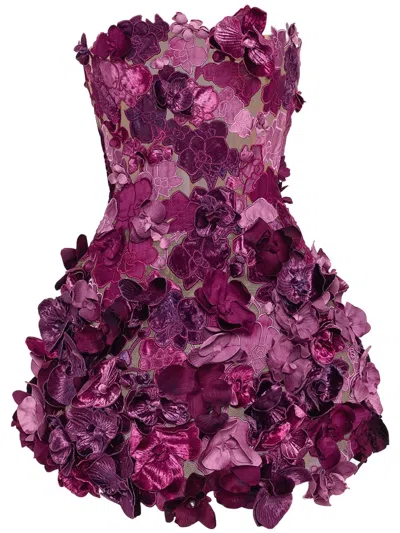 OSCAR DE LA RENTA ORCHID EMBROIDERED COCKTAIL DRESS