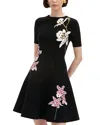 Oscar De La Renta Orchid Embroidered Dress In Black Multi