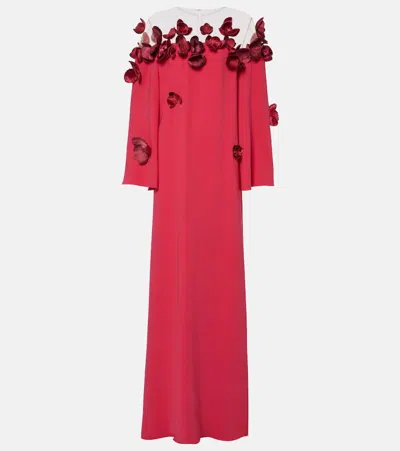 Oscar De La Renta Orchid Embroidered Georgette Gown In Red
