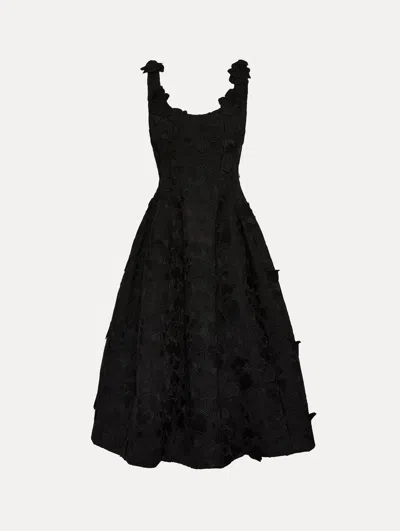 Oscar De La Renta Orchid Embroidered Guipure Dress In Black