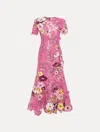 Oscar De La Renta Orchid Embroidered Guipure Gown In Pink