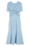 Oscar De La Renta Orchid Embroidered Jacquard Midi Dress In Powder Blue