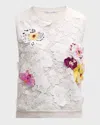 Oscar De La Renta Orchid Embroidered Lace Knit Tank Top In White Multi