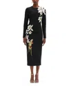 Oscar De La Renta Orchid Crystal-threadwork Midi Dress In Black