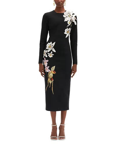 OSCAR DE LA RENTA OSCAR DE LA RENTA ORCHID EMBROIDERED LONG SLEEVE DRESS