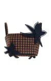 Oscar De La Renta Orchid Embroidered Small Check Tweed Cropped Top In Plaid