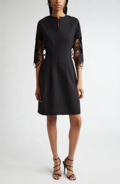 Oscar De La Renta Orchid Sleeve Split-neck Dress In Black