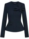 Oscar De La Renta Orchid Embroidered Tweed Jacket In Navy
