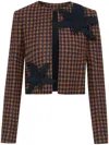 Oscar De La Renta Orchid Embroidered Tweed Jacket In Cognac/navy