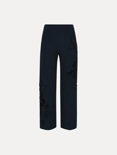 Oscar De La Renta Orchid Embroidered Tweed Pant In Blue