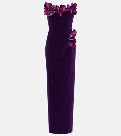 Oscar De La Renta Orchid Embroidered Velvet Gown In Purple