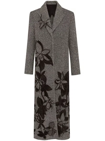Oscar De La Renta Bestickter Orchid Wollmantel In Weiss