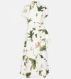 Oscar De La Renta Cap Sleeve  Orchids Poplin Dress With Sash Detail In White
