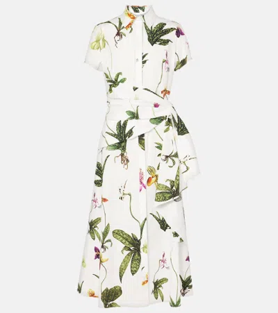 OSCAR DE LA RENTA ORCHID GATHERED POPLIN MIDI DRESS