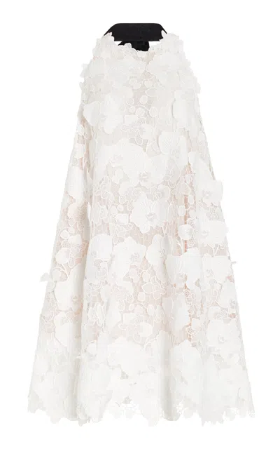 Oscar De La Renta Orchid Guipure Bubble Skirt Trapeze Dress In White