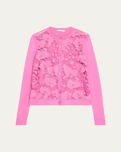 OSCAR DE LA RENTA ORCHID GUIPURE INSET CARDIGAN