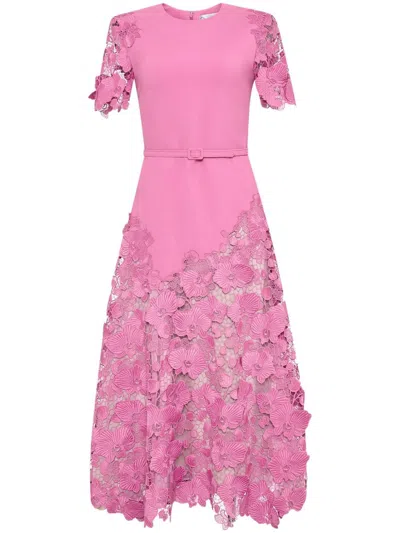OSCAR DE LA RENTA ORCHID GUIPURE LACE-INSET DRESS