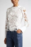Oscar De La Renta Long Sleeve  Draped Neck Detail  Cotton Blouse In White