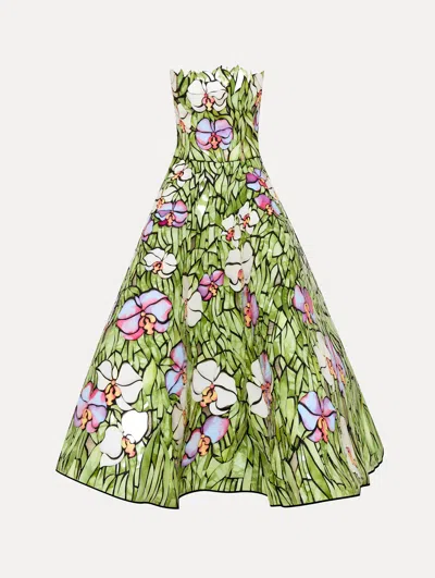 Oscar De La Renta Orchid Mosaic Cocktail Dress In Multi