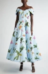 Oscar De La Renta Orchid Off-shoulder Faille Gown In Light Blue Multi