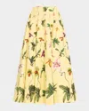 Oscar De La Renta Orchid Poplin Circle Skirt In Yellow Multi