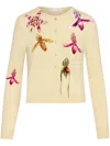 Oscar De La Renta Long Sleeve  Printed Orchid Cardigan In Yellow