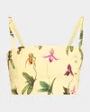 Oscar De La Renta Orchid Cotton Poplin Cropped Tank In Yellow Multi