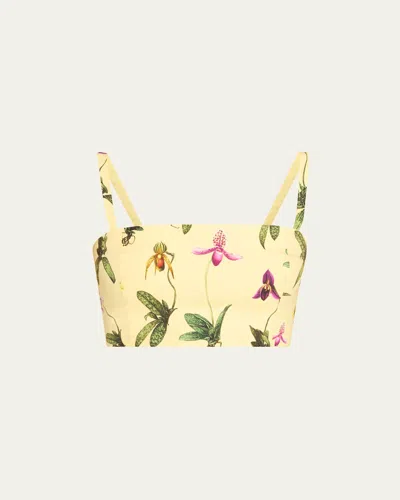 OSCAR DE LA RENTA ORCHID PRINT POPLIN CROPPED TANK